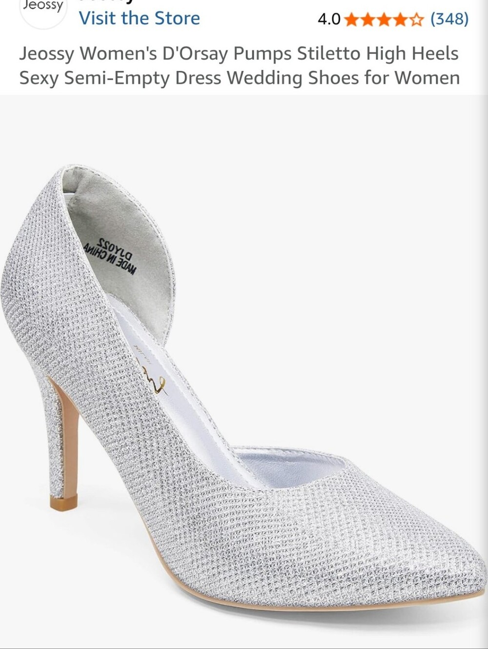 Jeossy Silver Glitter Pointed Toe Heels